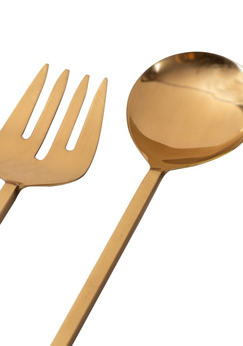 GoldToned Serving Spoon And Salad Server Fork
