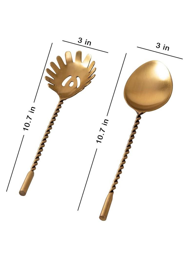 GoldToned Serving Spoon And Salad Server Fork With Long Handle