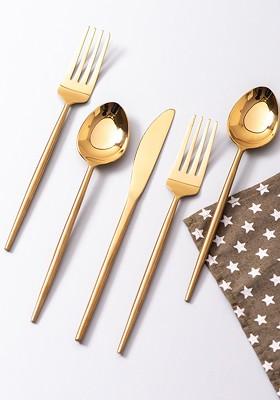 Set Of 5 GoldToned Stainless Steel Glossy Cutlery Set