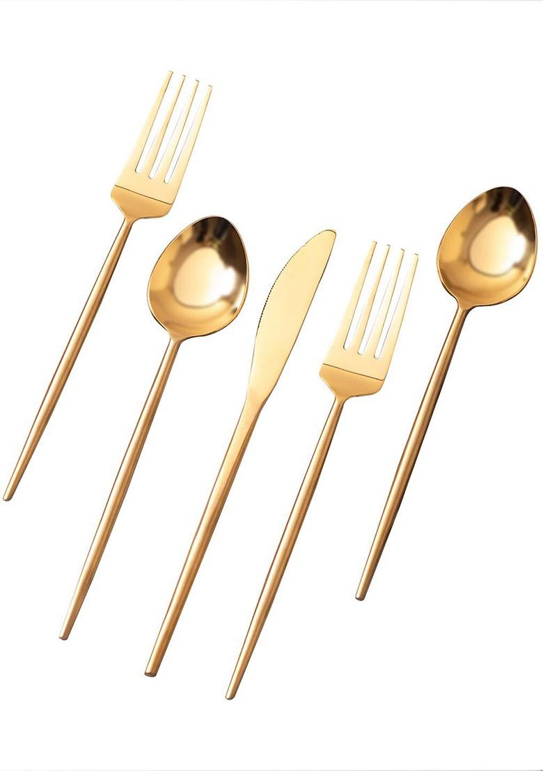 Set Of 5 GoldToned Stainless Steel Glossy Cutlery Set