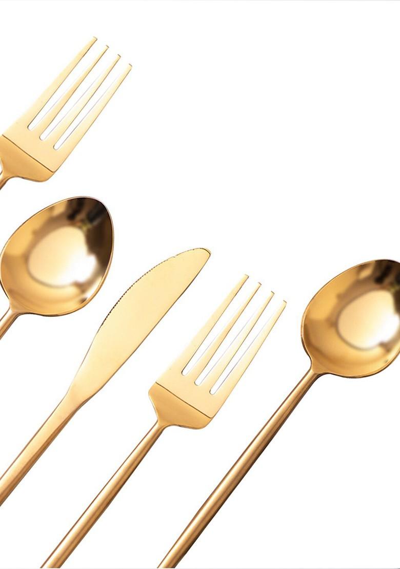 Set Of 5 GoldToned Stainless Steel Glossy Cutlery Set