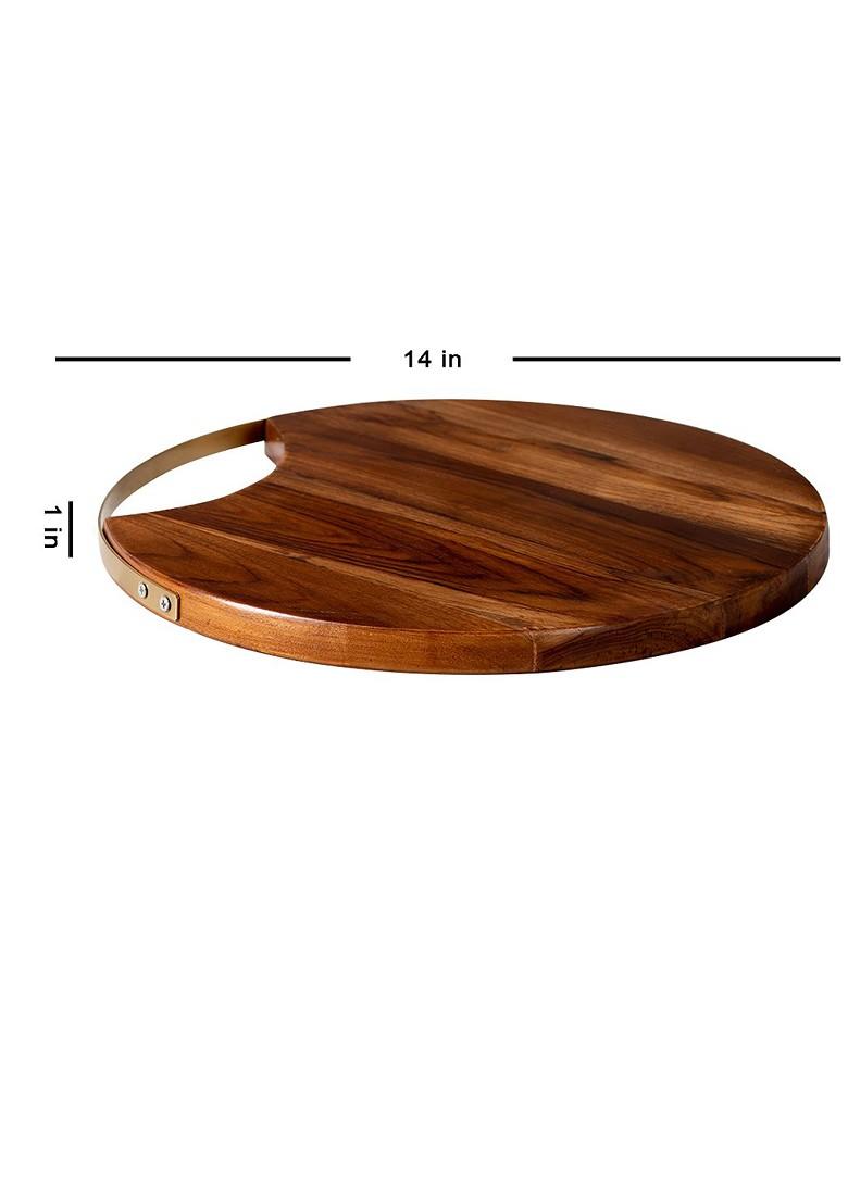 Brown And CopperToned Teak Wood Serving Platter