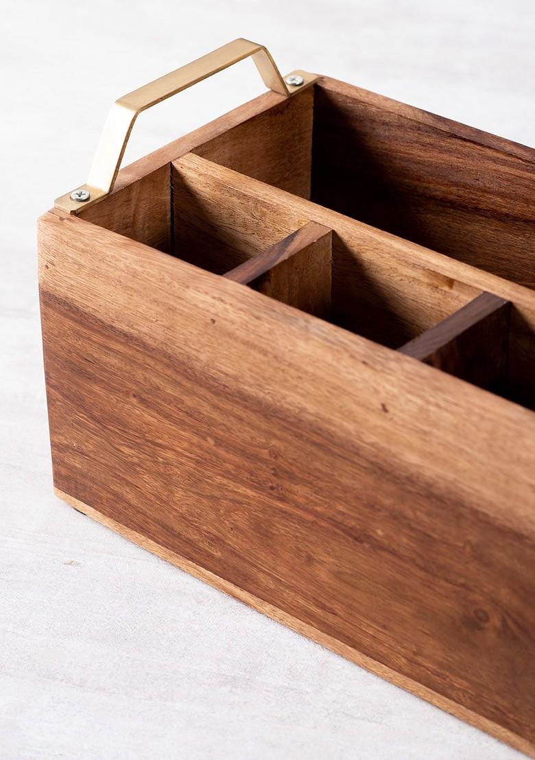 Brown And GoldToned Wood Spoon Holder