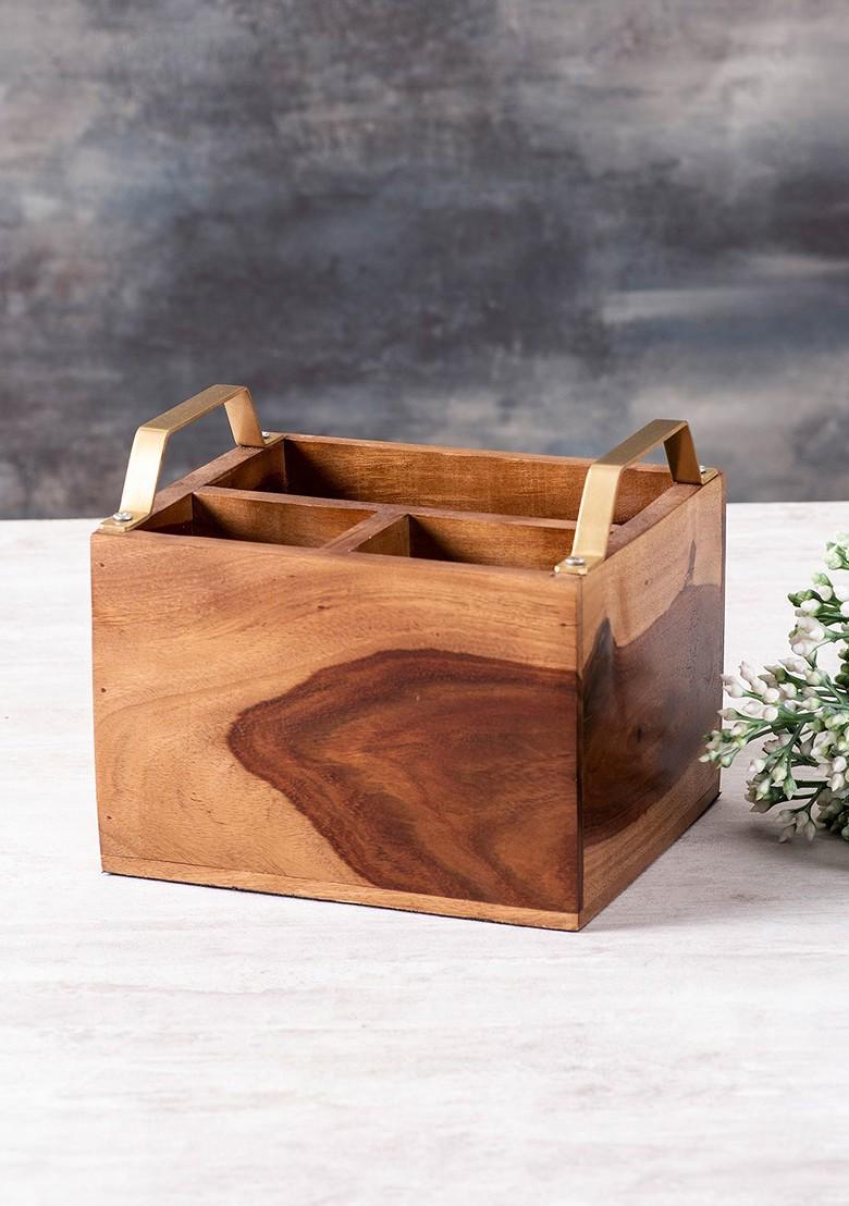 Brown Wood Cutlery Holder