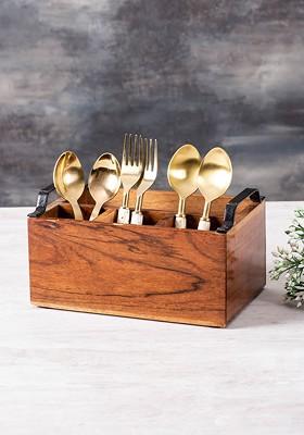 Brown And Black Wooden Cutlery Holder