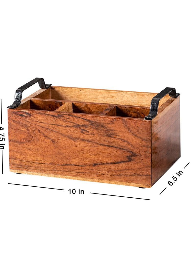 Brown And Black Wooden Cutlery Holder