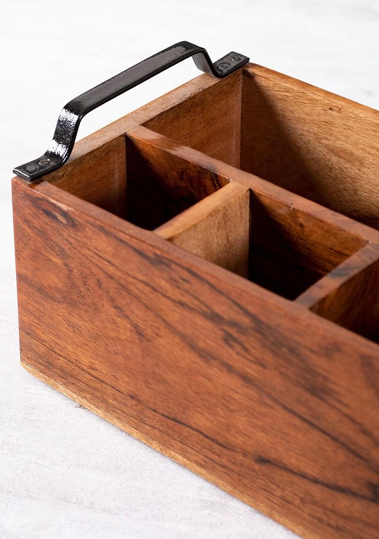 Brown And Black Wooden Cutlery Holder