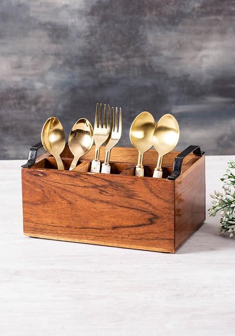 Brown And Black Wooden Cutlery Holder