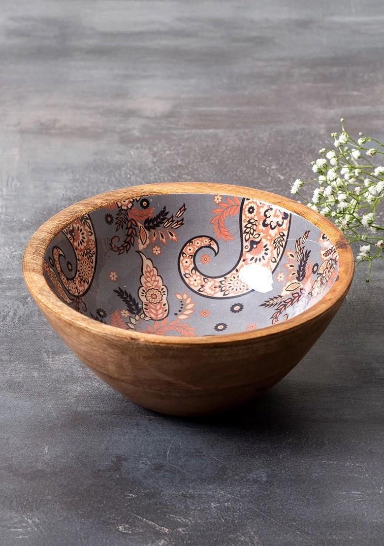 Grey And Brown Printed Serving Bowl
