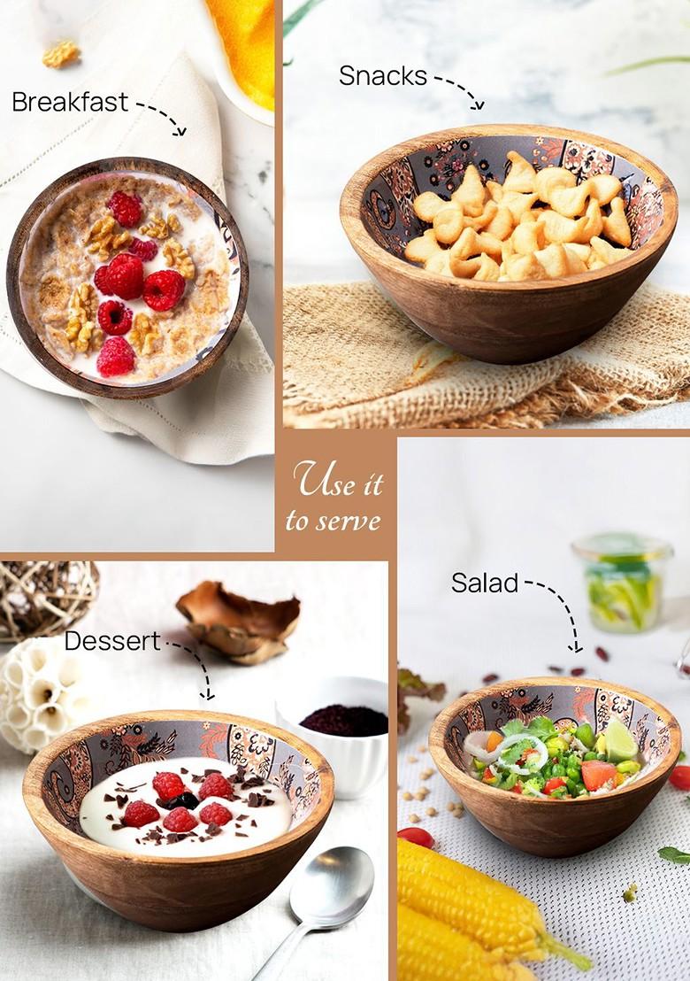 Grey And Brown Printed Serving Bowl