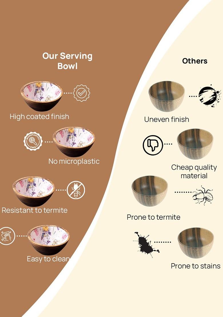 Set Of 4 Beige And Grey Printed Enamelled Wooden Decorative Bowls