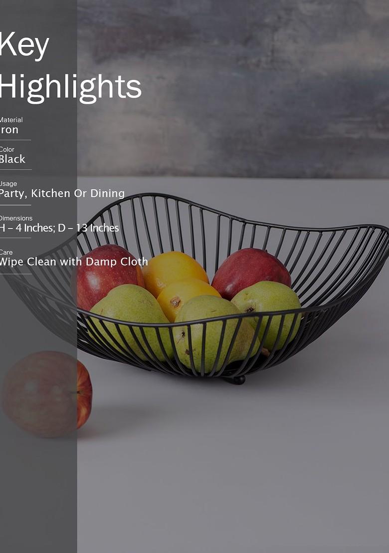 Black Solid Hand Painted Wave Fruits Basket