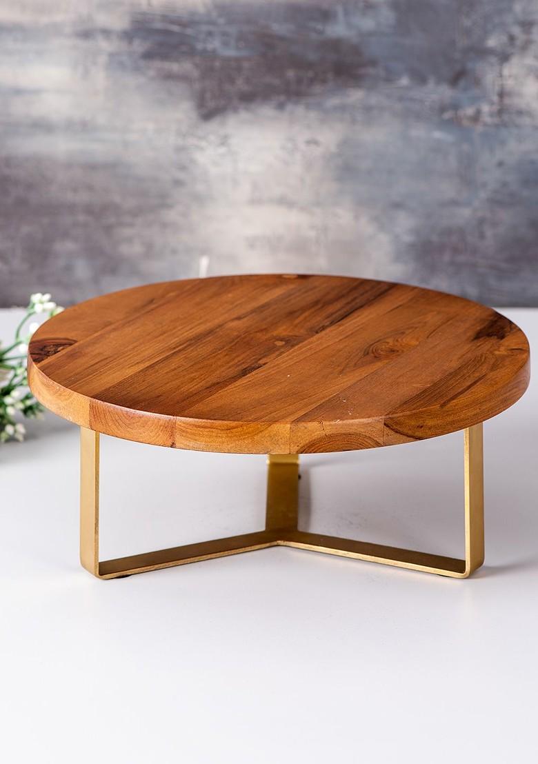 Brown And GoldToned Wooden Spoon Stand With Serving Tray