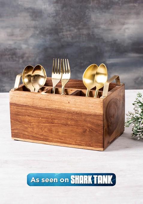 Brown Solid Wooden Cutlery Stand