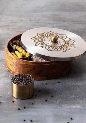 Brown And SilverToned Masala Box
