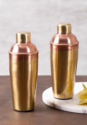 Set Of 2 GoldToned Solid Stainless Steel Cocktail Shakers 750 Ml