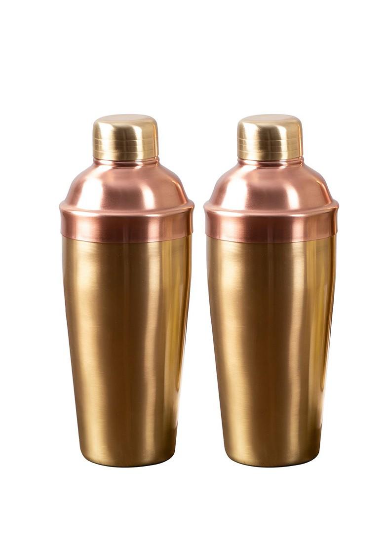 Set Of 2 GoldToned Solid Stainless Steel Cocktail Shakers 750 Ml