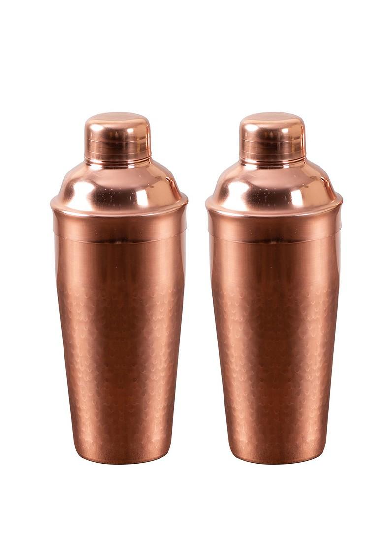 Set Of 2 CopperToned Hammered Stainless Steel Cocktail Shaker 750 Ml