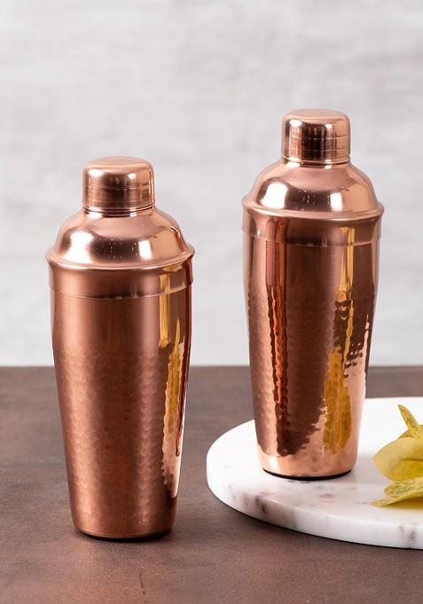 Set Of 2 CopperToned Hammered Stainless Steel Cocktail Shaker 750 Ml