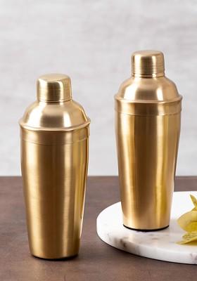 Set Of 2 GoldToned Solid Stainless Steel Cocktail Shakers