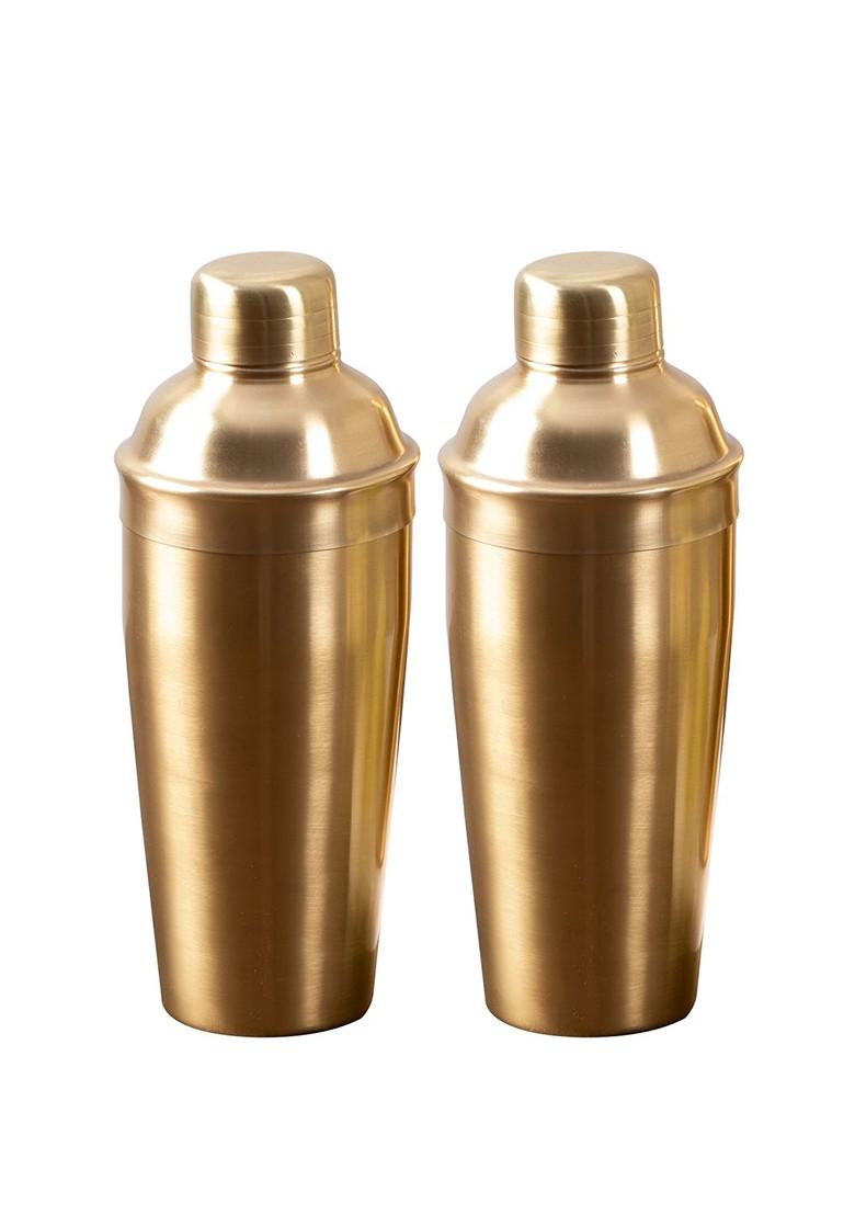 Set Of 2 GoldToned Solid Stainless Steel Cocktail Shakers