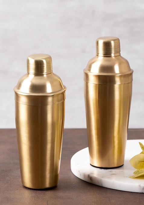 Set Of 2 GoldToned Solid Stainless Steel Cocktail Shakers