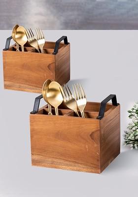 Set Of 2 Brown And Black Cutlery Holder