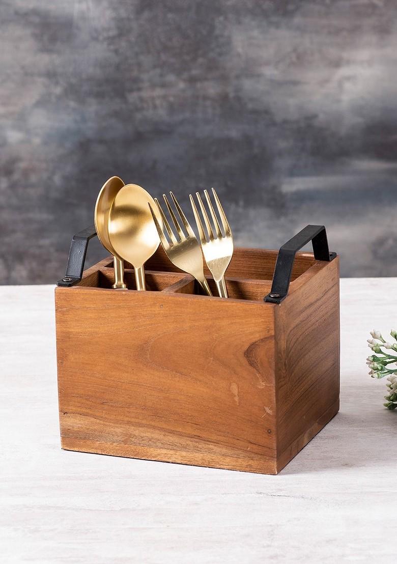 Set Of 2 Brown And Black Cutlery Holder