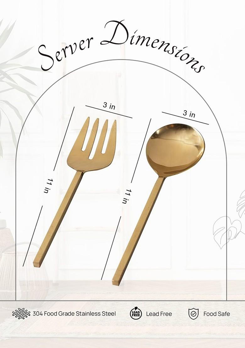Set Of 2 GoldToned Solid Stainless Steel Spoon Set