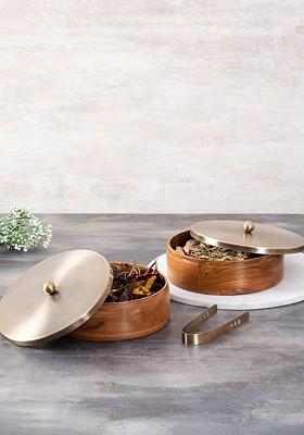 Brown Wooden Masala Box Cum Chapati Box Set