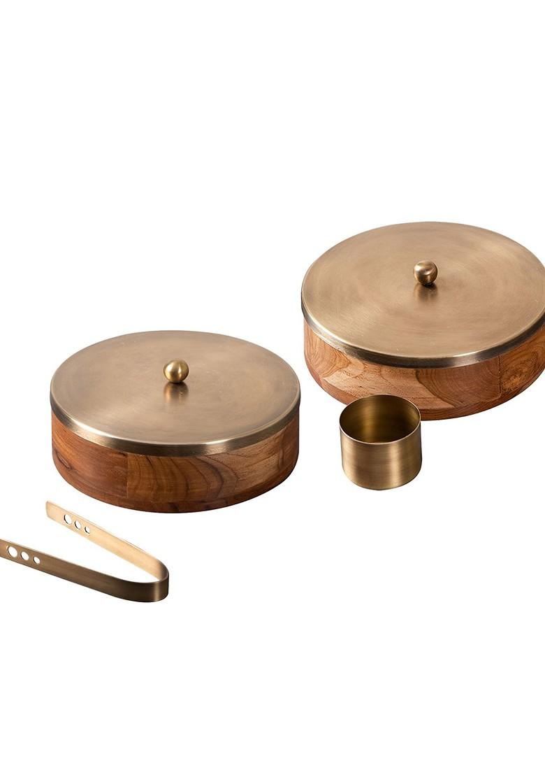 Brown Wooden Masala Box Cum Chapati Box Set