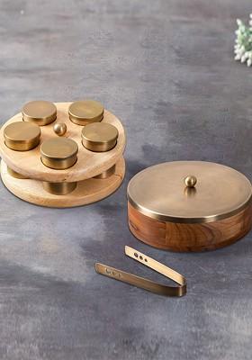 Brown And GoldToned Masala Box And Chapati Box Combo Set