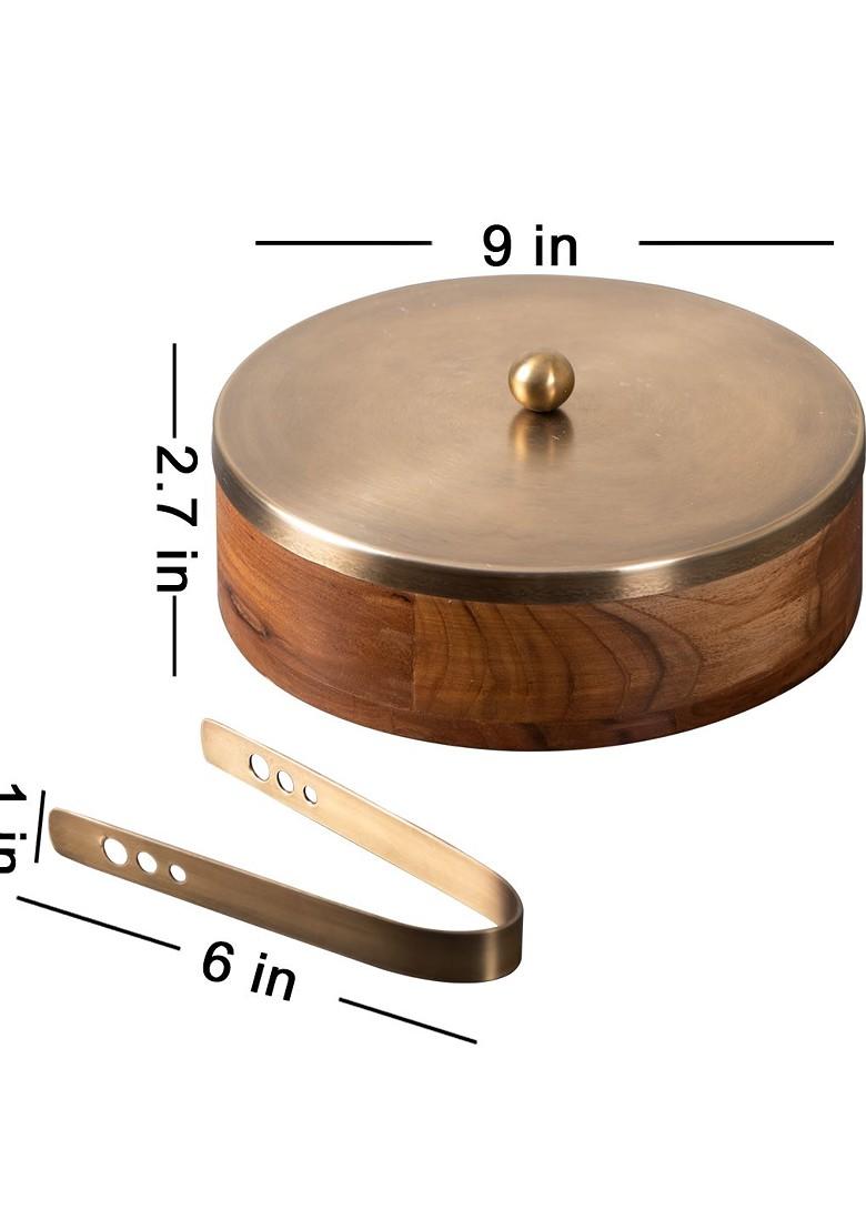 Brown And GoldToned Masala Box And Chapati Box Combo Set