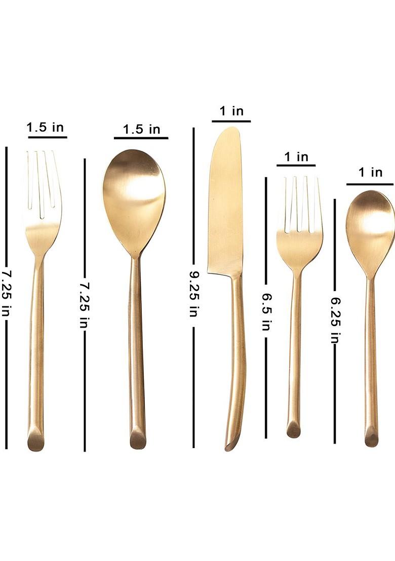 Set Of 5 GoldToned Solid Stainless Steel Spoon Set