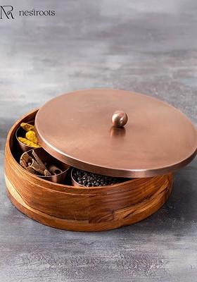 Brown Solid Mango Wood Round Chapati Box With Tong