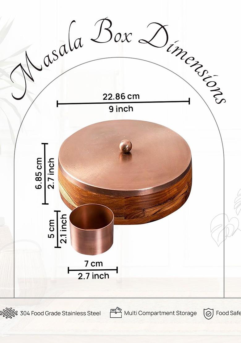 Brown Solid Mango Wood Round Chapati Box With Tong