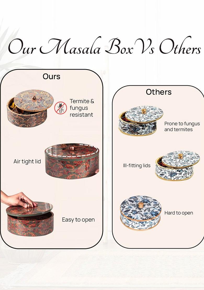 Brown Mango Wood Chapati Box With CopperToned Lid And Tong