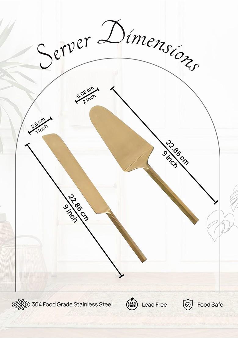 Set Of 2 Muted GoldToned Solid Stainless Steel Cake Server Set