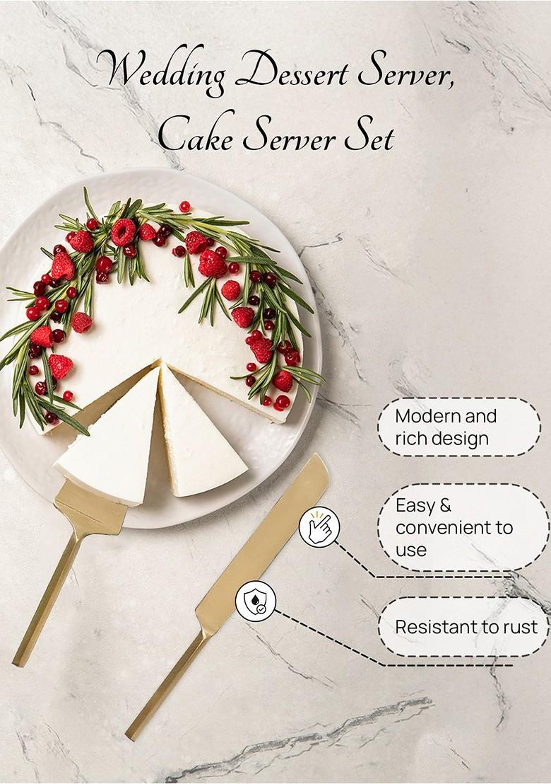 Set Of 2 Muted GoldToned Solid Stainless Steel Cake Server Set