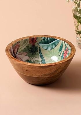 Brown And Green Printed Serving Bowl