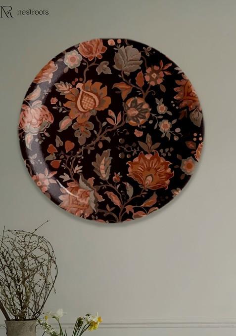 Black And Brown Floral Printed Wall Plate