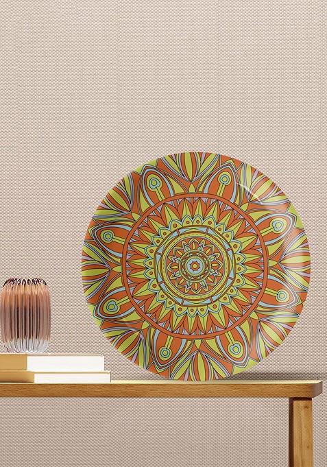 OrangeColored And Red Printed Porcelain Wall Decor Plate
