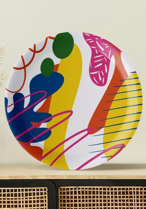 Yellow And White Printed Wall Decor Plate