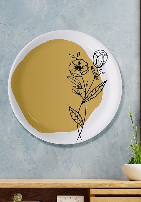 White And Brown Floral Print Wall Decor Plates