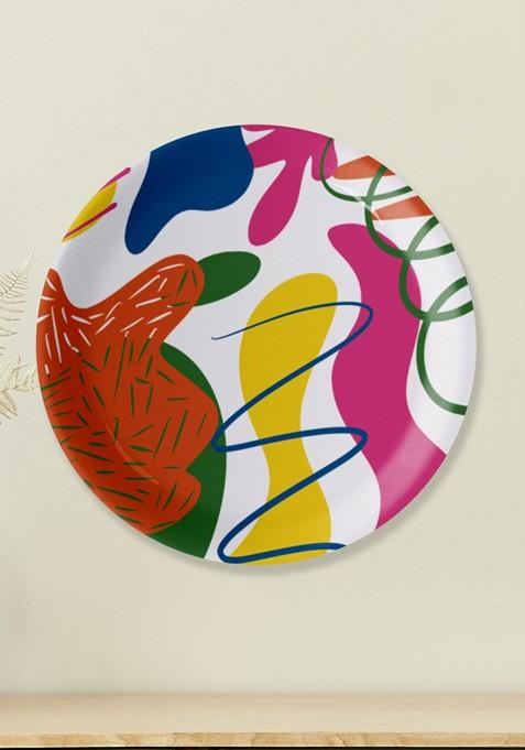 White And Yellow Printed Wall Decor Plate