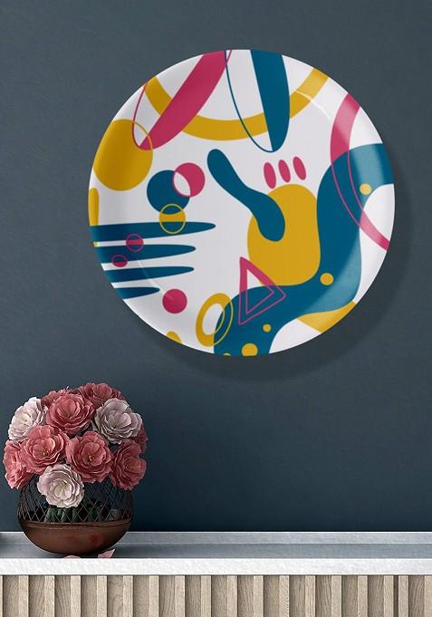White And Mustard Yellow Abstract Printed Ceramic Hanging Wall Plate Decor