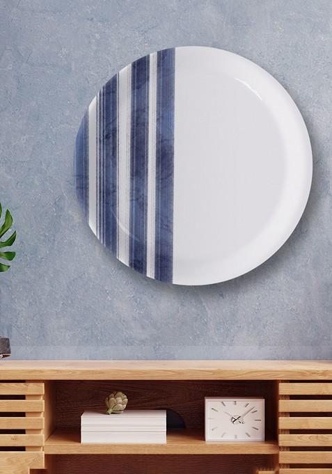 Coastal Calm White And Blue Printed Ceramic Wall Plate Wall Decor