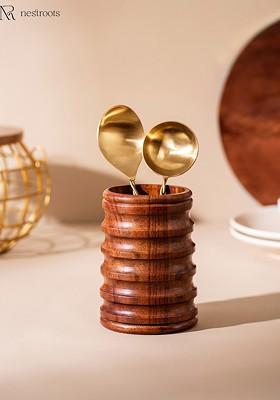 Brown Textured Wooden Cutlery Holder