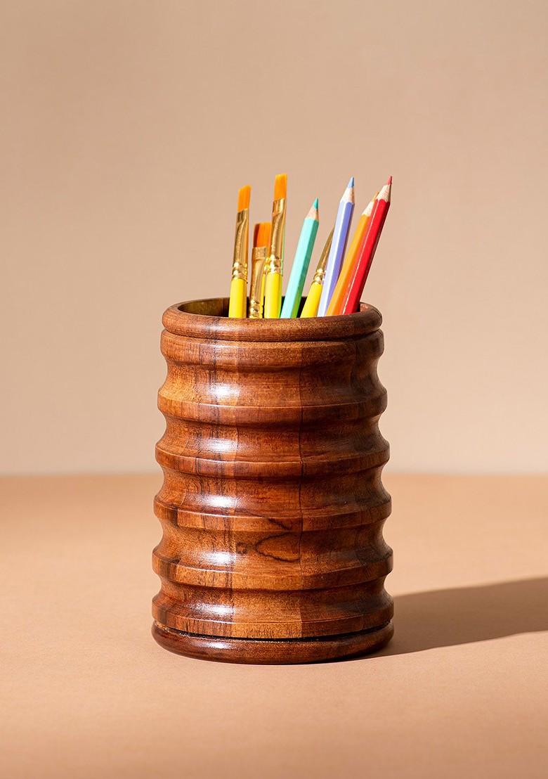 Brown Textured Wooden Cutlery Holder
