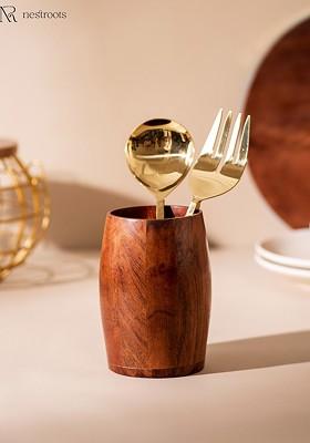 Brown Wooden Modern Cutlery Stand